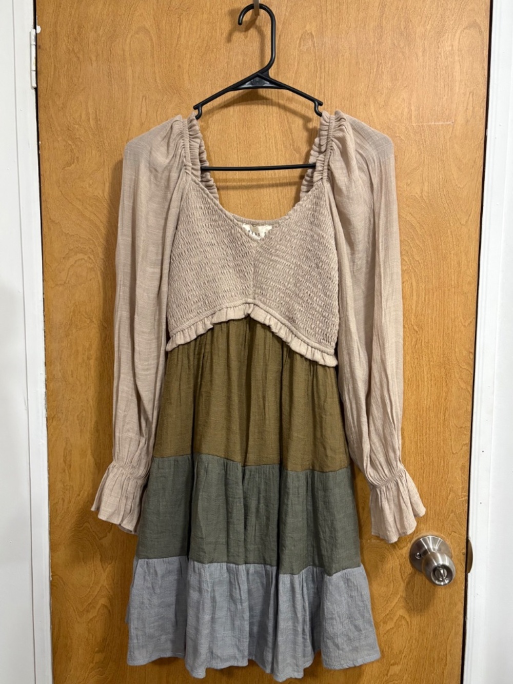Dress Up Earth Tone Colorblock Tiered Mini Dress